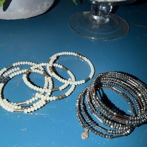 Stella & Dot Cream and Silver Beaded Bracelets